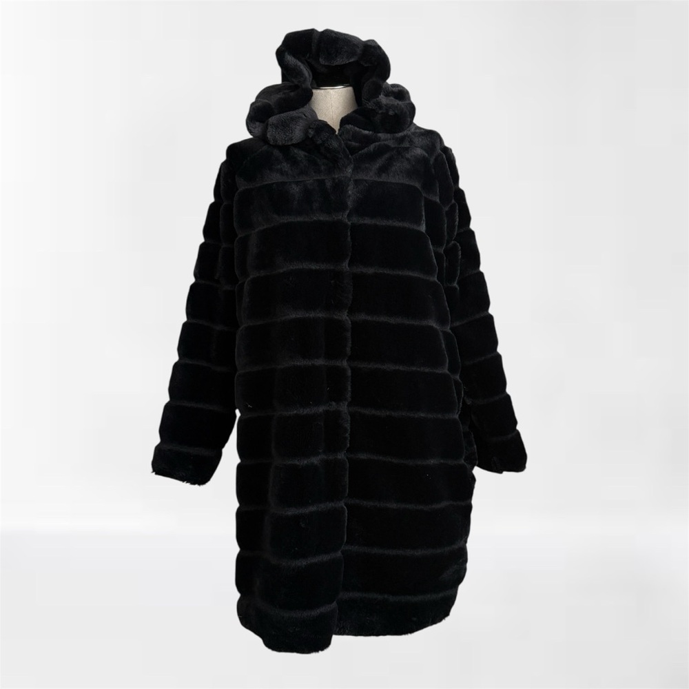 Apparis Black Faux Fur Hooded Coat